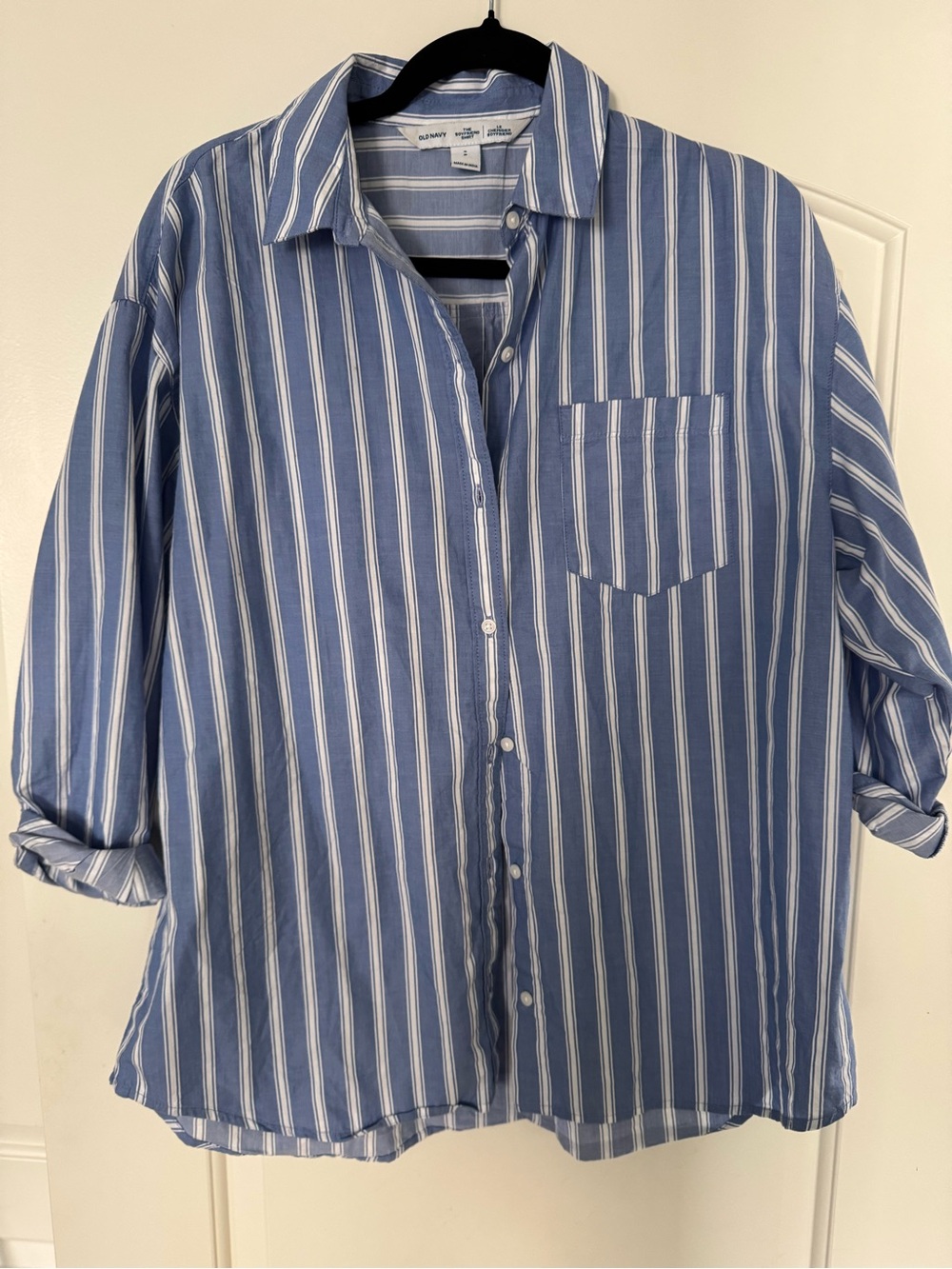 Old Navy Oversized Blue and White Vertical Stripe Button-Down Shirt